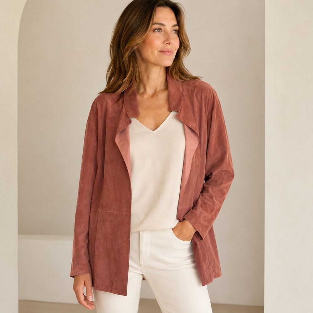 NWT Dušan Auberge Suede Leather Open Front Jacket Women's L Made in Italy